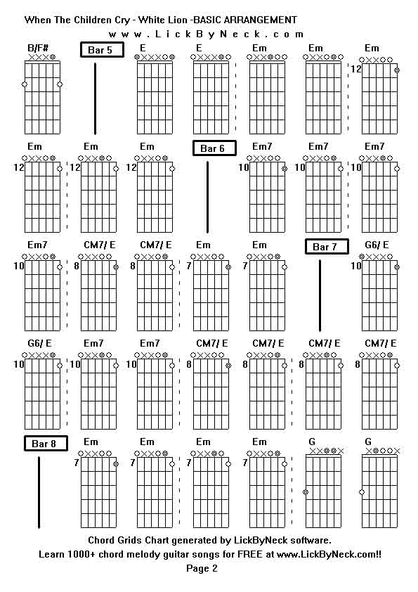 Chord Grids Chart of chord melody fingerstyle guitar song-When The Children Cry - White Lion -BASIC ARRANGEMENT,generated by LickByNeck software.